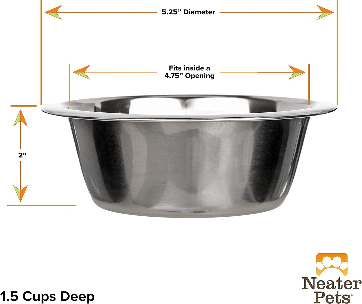 Stainless Steel Dog and Cat Bowls - Neater Feeder Deluxe or Express Extra Replacement Bowl (Metal Food and Water Dish) (1.5 Cup Deep)