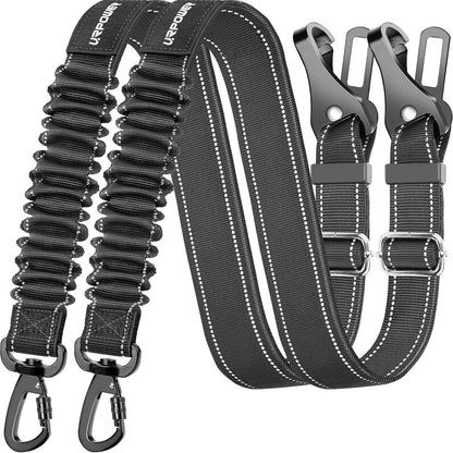3-In-1 Dog Seat Belt, 2 Pack Elastic Bungee Dog Car Harness with Seatbelt Buckle & Latch Hook, Reflective Adjustable Dog Safety Belts, Heavy Duty & Durable & 360° Swivel Pet Car Seatbelt