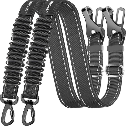 3-In-1 Dog Seat Belt, 2 Pack Elastic Bungee Dog Car Harness with Seatbelt Buckle & Latch Hook, Reflective Adjustable Dog Safety Belts, Heavy Duty & Durable & 360° Swivel Pet Car Seatbelt