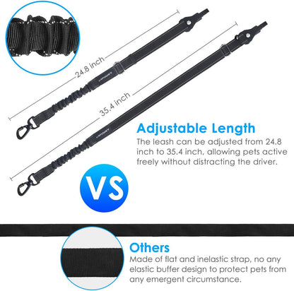 3-In-1 Dog Seat Belt, 2 Pack Elastic Bungee Dog Car Harness with Seatbelt Buckle & Latch Hook, Reflective Adjustable Dog Safety Belts, Heavy Duty & Durable & 360° Swivel Pet Car Seatbelt