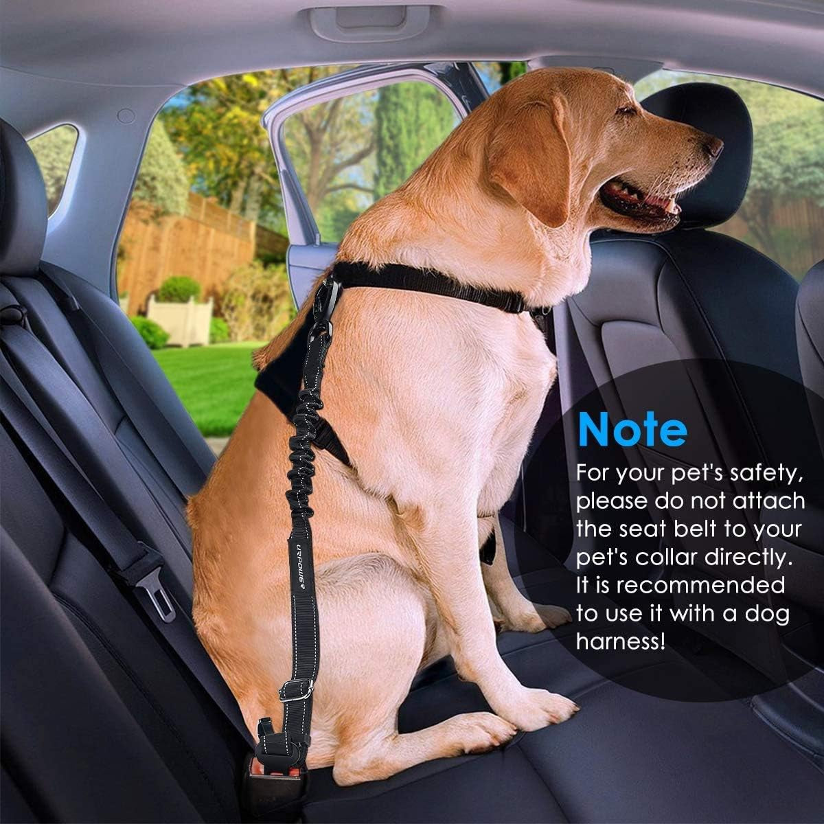 3-In-1 Dog Seat Belt, 2 Pack Elastic Bungee Dog Car Harness with Seatbelt Buckle & Latch Hook, Reflective Adjustable Dog Safety Belts, Heavy Duty & Durable & 360° Swivel Pet Car Seatbelt